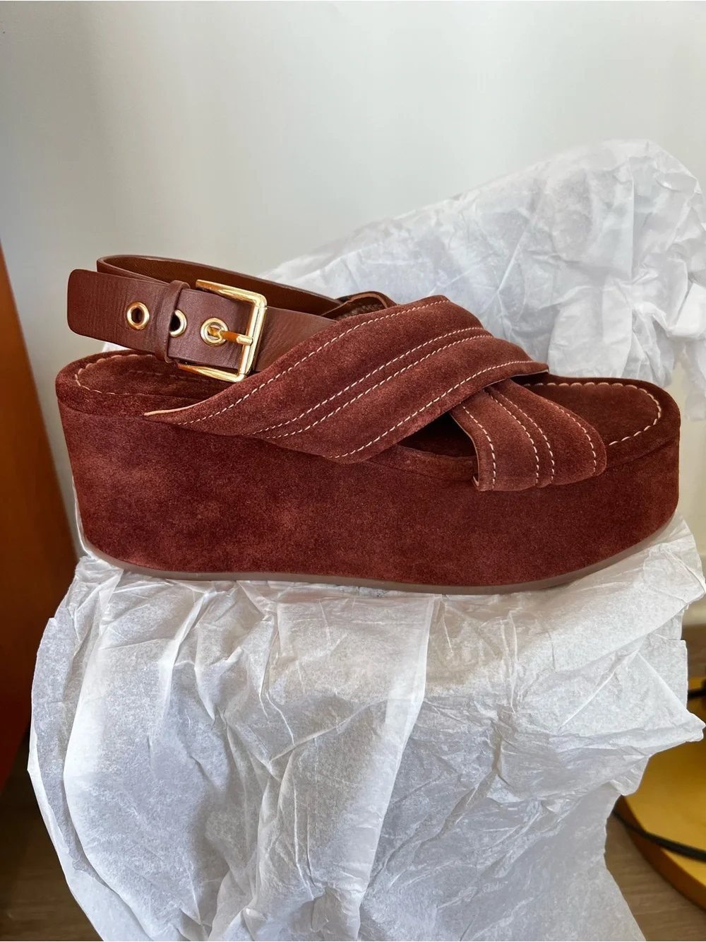NWT & Box Free People Platform Suede Sandals in Cathay Spice for Women